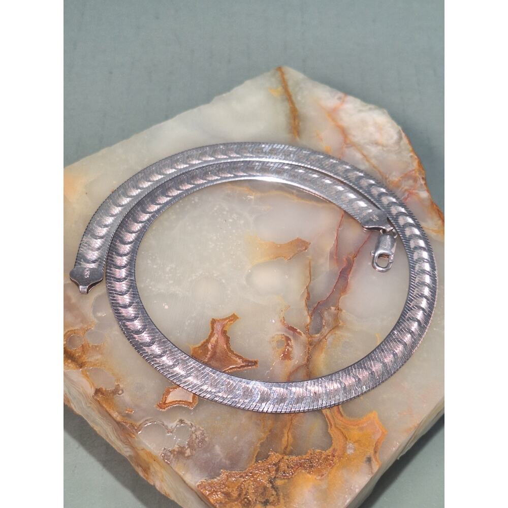 Italy 925 Sterling Silver Reversible Herringbone Snake Chain Necklace 28g- Milor
